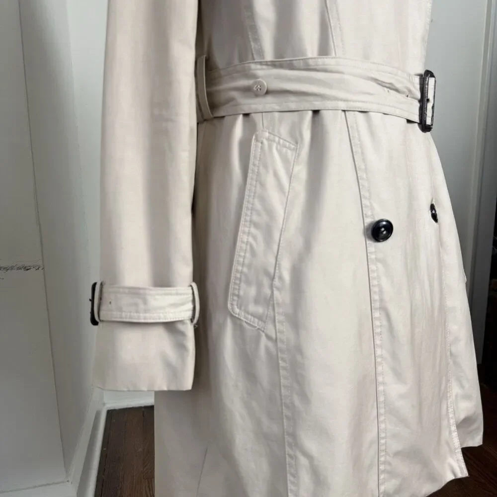 Cole Haan Hooded Trench Coat Beige Double Breasted Belted Medium